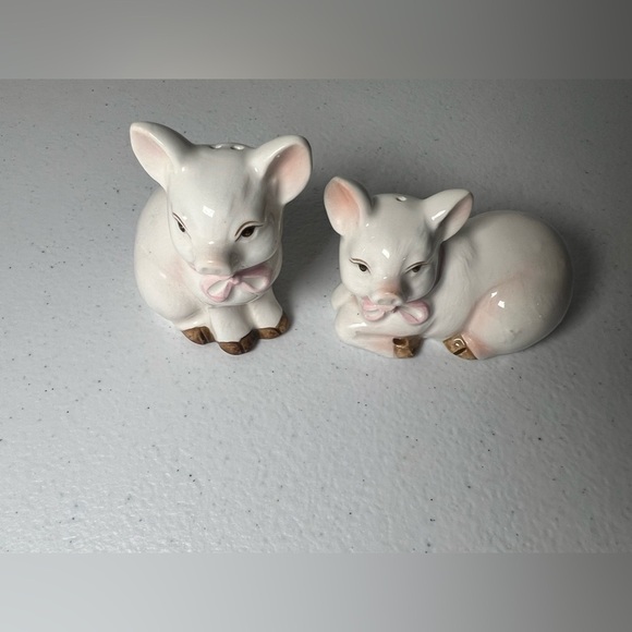 VTG Takakashi Pigs Salt & Pepper Shakers Pink Bow Farmhouse Cottage Core Japan - Picture 2 of 13